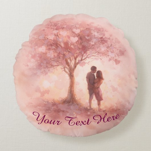 Custom Pink Love Tree Round Pillow ラウンドクッション (正面)