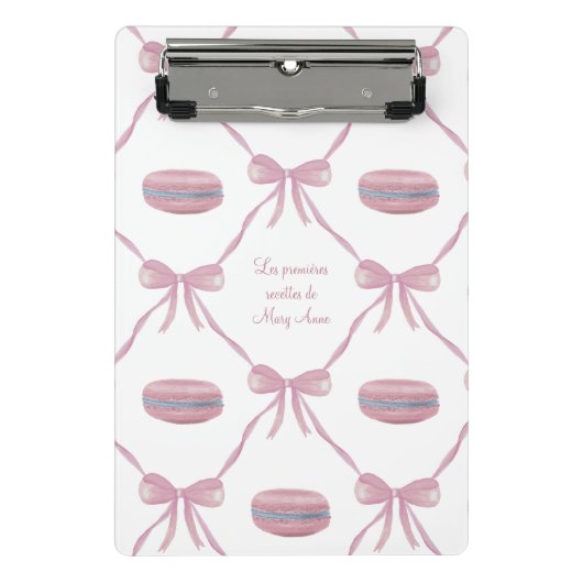 Custom Pink Macarons Frilly Coquette French Recipe ミニクリップボード (正面)