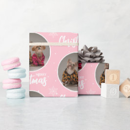 Custom Pink Merry Christmas One Circle Photo ラッピングペーパー