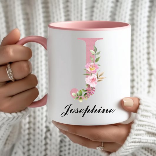 Custom Pink Monogram Mug Gift for Girls and Kids マグカップ