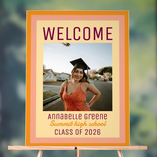 Custom Pink Orange Photo Graduation Welcome アクリルサイン (ニュートラル)