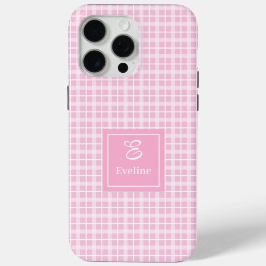 Custom Pink Plaid iPhone Case Chic Monogram Style Case-Mate iPhoneケース (裏面)