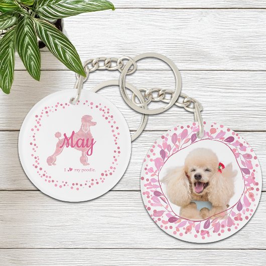 Custom Pink Poodle Silhouette and Photo Keychain キーホルダー