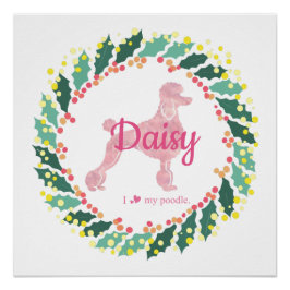 Custom Pink Poodle Silhouette Christmas Poster ポスター