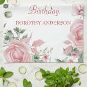 Custom Pink Rose Floral 80th Birthday キッチンタオル (折り畳み)