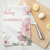 Custom Pink Rose Floral 80th Birthday キッチンタオル (四つ折り)
