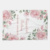 Custom Pink Rose Floral 80th Birthday キッチンタオル (横)