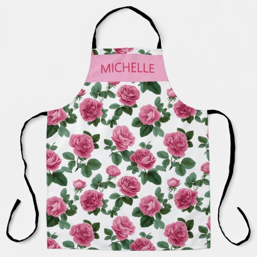 Custom Pink Rose Floral Pattern エプロン (正面)