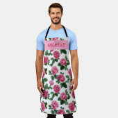 Custom Pink Rose Floral Pattern エプロン (着用した状態)