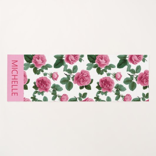 Custom Pink Rose Floral Pattern ヨガマット (正面(横))