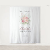 Custom pink roses girl baby shower backdrop banner タペストリー (正面)