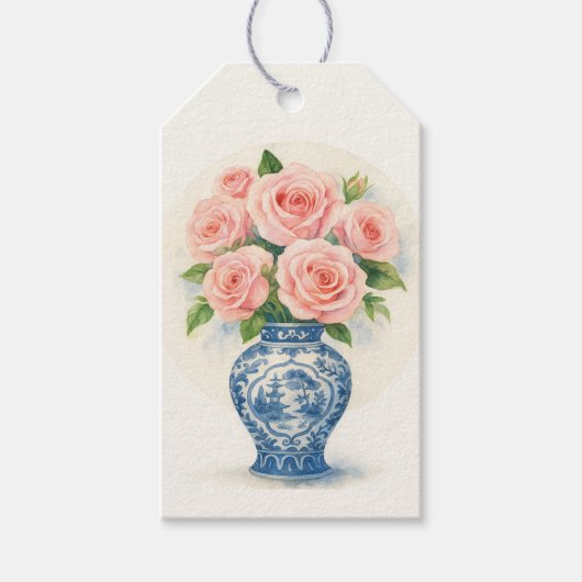 Custom Pink Roses in a Chinoiserie Vase ギフトタグ (正面)