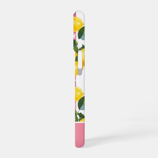 Custom Pink Stripes Summer Lemon Pattern iPhone 16ケース (左側面)