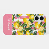 Custom Pink Stripes Summer Lemon Pattern iPhone 16ケース (裏面横)