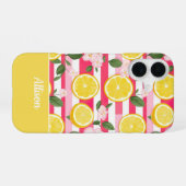 Custom Pink Stripes Summer Lemon Pattern  iPhone 16ケース (裏面横)