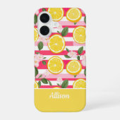 Custom Pink Stripes Summer Lemon Pattern  iPhone 16ケース (裏面)