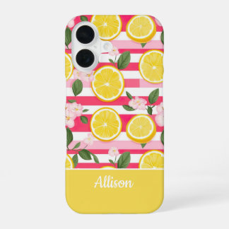 Custom Pink Stripes Summer Lemon Pattern  iPhone 16ケース