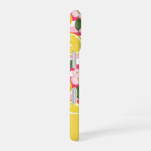 Custom Pink Stripes Summer Lemon Pattern  iPhone 16ケース (右側面)