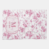 Custom Pink Toile Floral Monogram キッチンタオル (横)