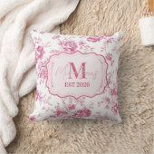 Custom Pink Toile Floral Monogram クッション (ブランケット)