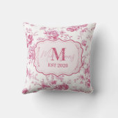 Custom Pink Toile Floral Monogram クッション (裏面)