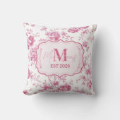 Custom Pink Toile Floral Monogram クッション (正面)
