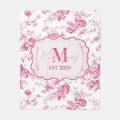 Custom Pink Toile Floral Monogram フリースブランケット (正面)