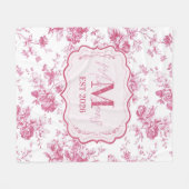Custom Pink Toile Floral Monogram フリースブランケット (正面(横))