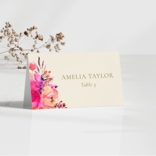 Custom Pink Watercolor Floral Wedding Place Card テーブルナンバー