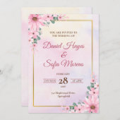 Custom Pink Watercolor Wedding Invitation 招待状 (正面/裏面)