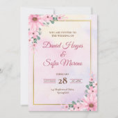 Custom Pink Watercolor Wedding Invitation 招待状 (正面)
