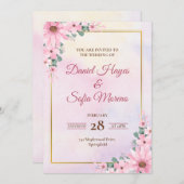 Custom Pink Watercolor Wedding Invitation 招待状 (正面/裏面)