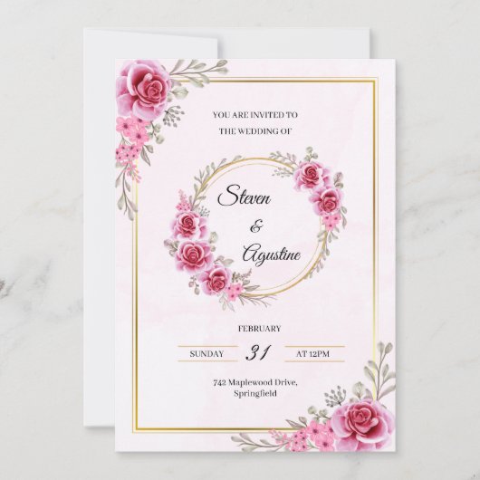 Custom Pink Wedding Invitation | Editable 招待状 (正面)