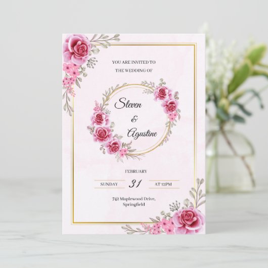 Custom Pink Wedding Invitation | Editable 招待状 (スタンド正面)