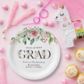 Custom Pink & White Watercolor Floral Grad Party  ペーパープレート (パーティー)