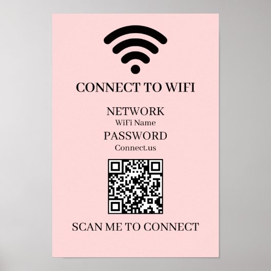 Custom Pink WiFi QR | Easy Network Scan Display ポスター (正面)