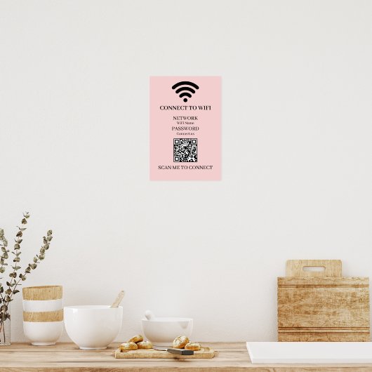 Custom Pink WiFi QR | Easy Network Scan Display ポスター (キッチン)
