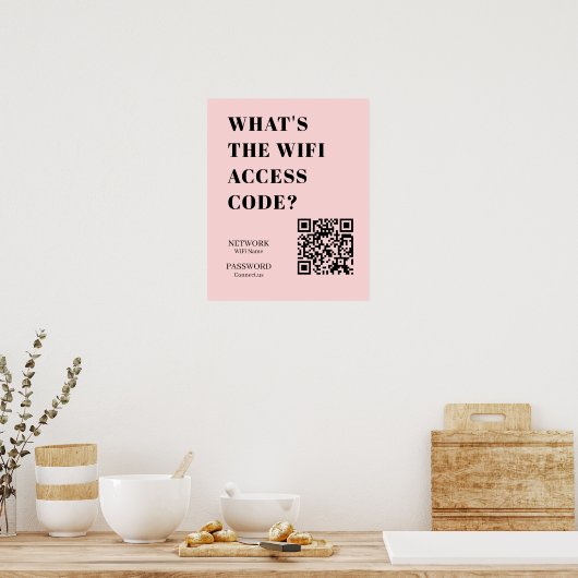 Custom Pink WiFi QR | Personalized Password ポスター (キッチン)