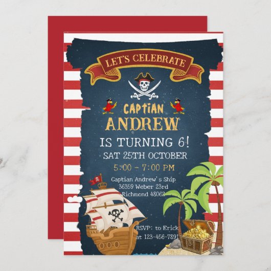 Custom Pirate Birthday Party Treasure Map for boy 招待状 (正面/裏面)