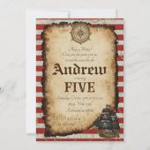 Custom Pirate Skull Treasure Map Ahoy Birthday 招待状 (正面)