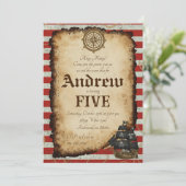 Custom Pirate Skull Treasure Map Ahoy Birthday 招待状 (スタンド正面)