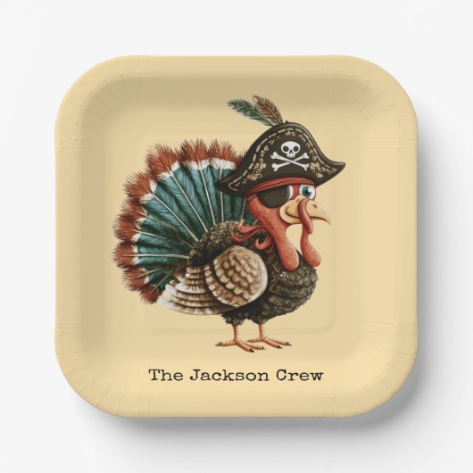 Custom Pirate Turkey Themed Thanksgiving Table ペーパープレート (正面)