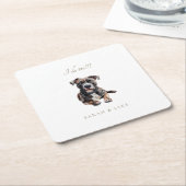 Custom Pit Bull Pet Wedding スクエアペーパーコースター (アングル)