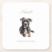 Custom Pit Bull Pet Wedding スクエアペーパーコースター (正面)
