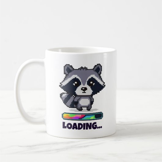 Custom Pixel Raccoon Loading Bar Funny コーヒーマグカップ (左)