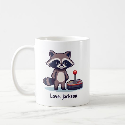 Custom Pixel Raccoon With Joystick コーヒーマグカップ (左)
