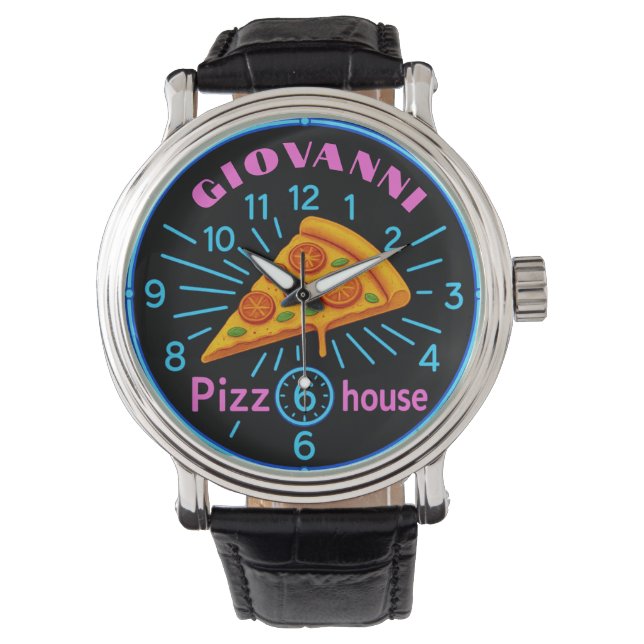  Custom pizza house Personalized pizzeria neon 腕時計 (正面)