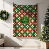 Custom Plaid Blanket Red and Pastel Green Holiday フリースブランケット