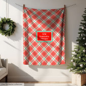 Custom Plaid Blanket Red and Pastel Green Holiday フリースブランケット