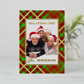 Custom Plaid Christmas Warm Wishes Photo Gold 箔シーズンカード (立ち正面)